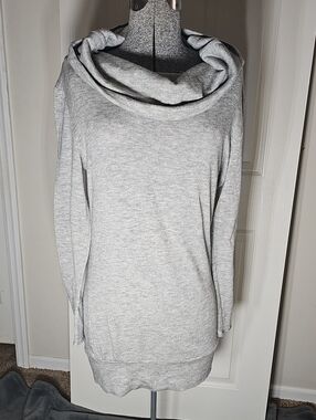 Merry Fun Sexy Longline Cowl Neck Tunic Sweater Long Sleeve Grey Size L